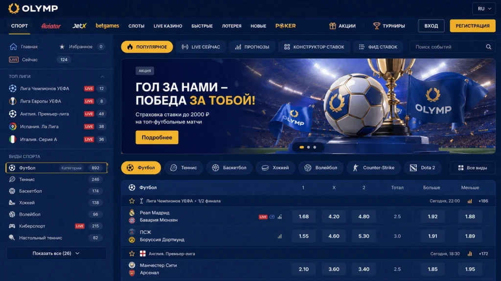 Линия ставок на спорт в Олимп